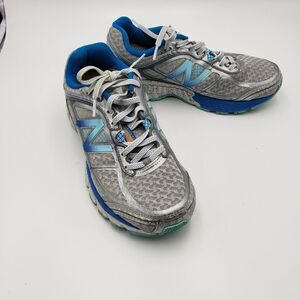 NEW BALANCE gray silver aquamarine sneakers
